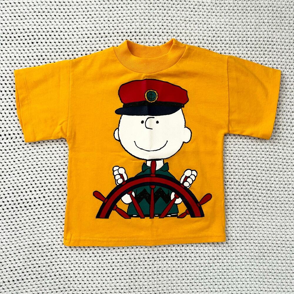 Peanuts Charlie Brown Vintage Yellow Short Sleeve T Shirt Boat Captain 4T 90s